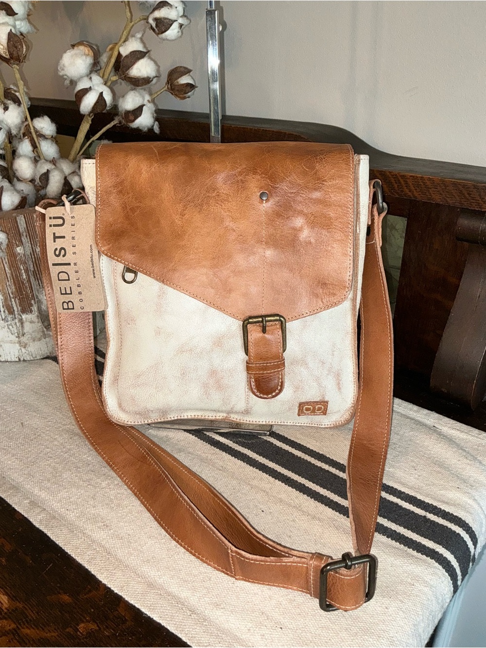 NWT Bed Stu Leather Venice Beach Crossbody Nectar Tan Rustic Retail $240